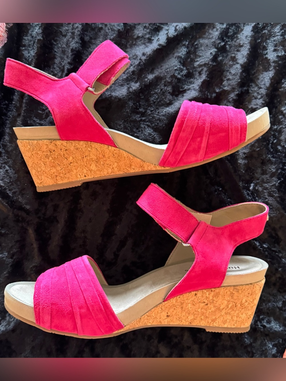 Hush Puppies Pink Suede Cork Wedge Sandals